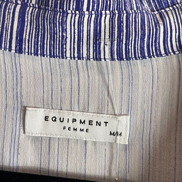 NEW Equipment Womens Medium Biro Blue Multi Short Sleeve 100% Silk Shirt Blouse - Picture 3 of 10